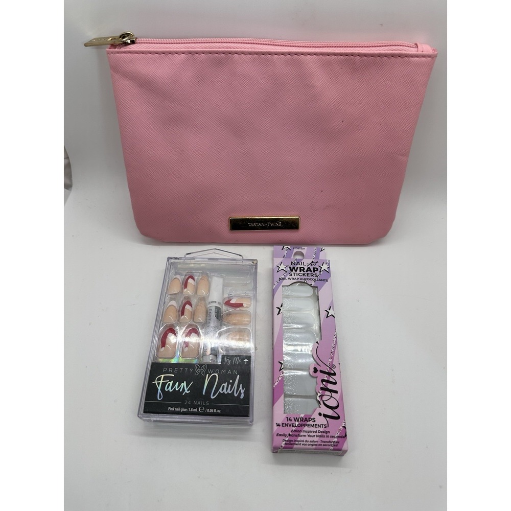 Tartan + Twine Pink Makeup Bag Press On Nails Nail Wrap Stickers Beauty Lot